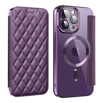 Full protection diamond flip leather transparent electroplating magnetic protective case (for iPhone 16-11 series)