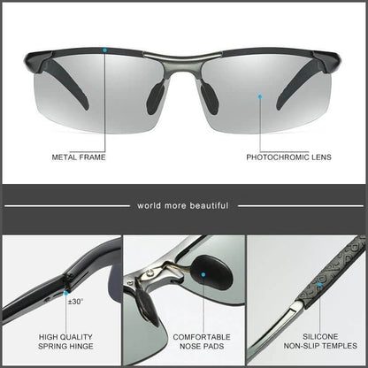 2024 Men's Photochromic Sunglasses with Anti-glare Polarized Lens