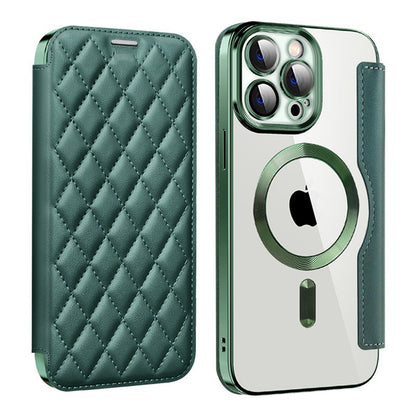 Full protection diamond flip leather transparent electroplating magnetic protective case (for iPhone 16-11 series)