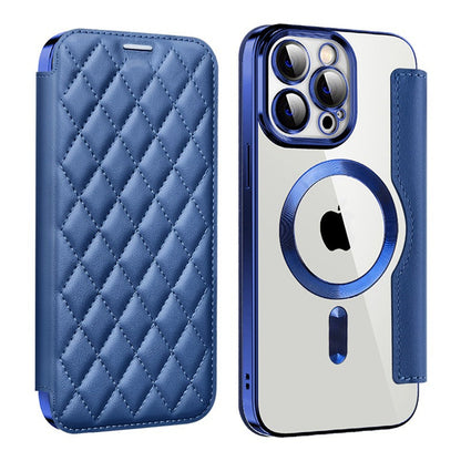 Full protection diamond flip leather transparent electroplating magnetic protective case (for iPhone 16-11 series)