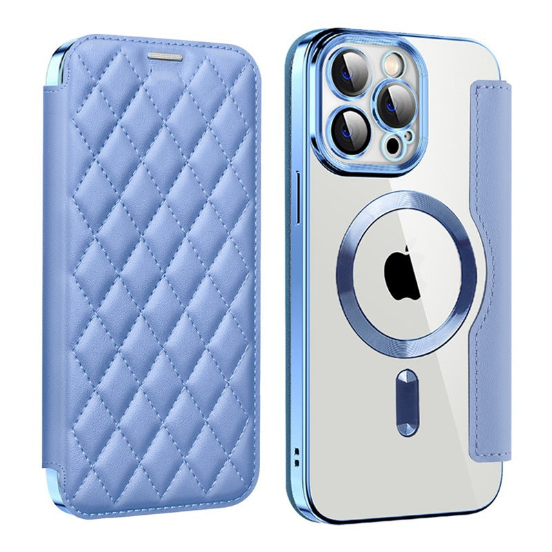 Full protection diamond flip leather transparent electroplating magnetic protective case (for iPhone 16-11 series)