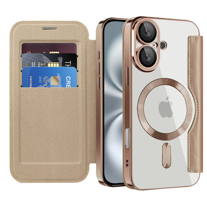 Full protection diamond flip leather transparent electroplating magnetic protective case (for iPhone 16-11 series)