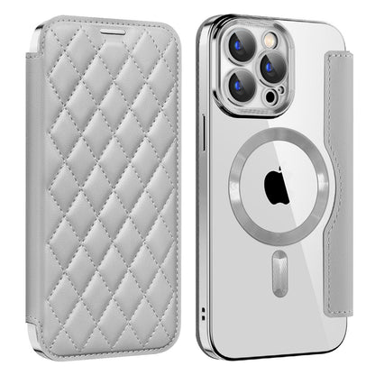 Full protection diamond flip leather transparent electroplating magnetic protective case (for iPhone 16-11 series)