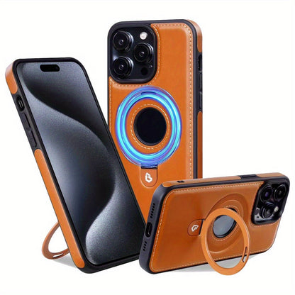 Full-Coverage Shockproof Leather Magnetic Stand iPhone Case