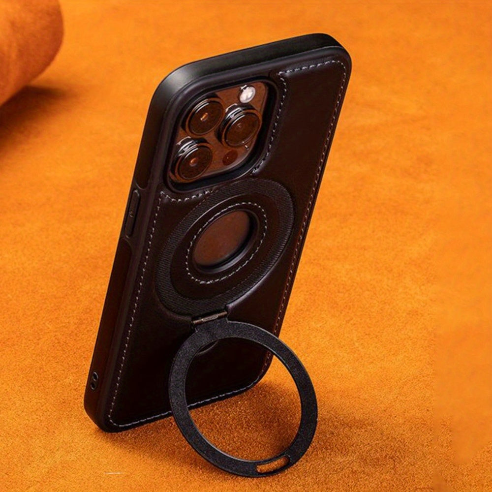 Full-Coverage Shockproof Leather Magnetic Stand iPhone Case