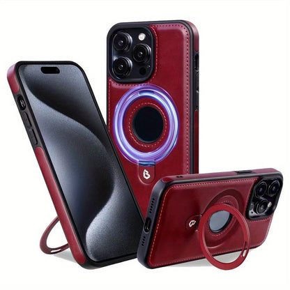 Full-Coverage Shockproof Leather Magnetic Stand iPhone Case