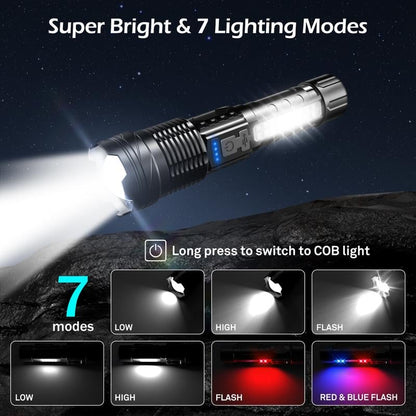 💥Outdoor lighting white laser flashlight with cob warning side work light