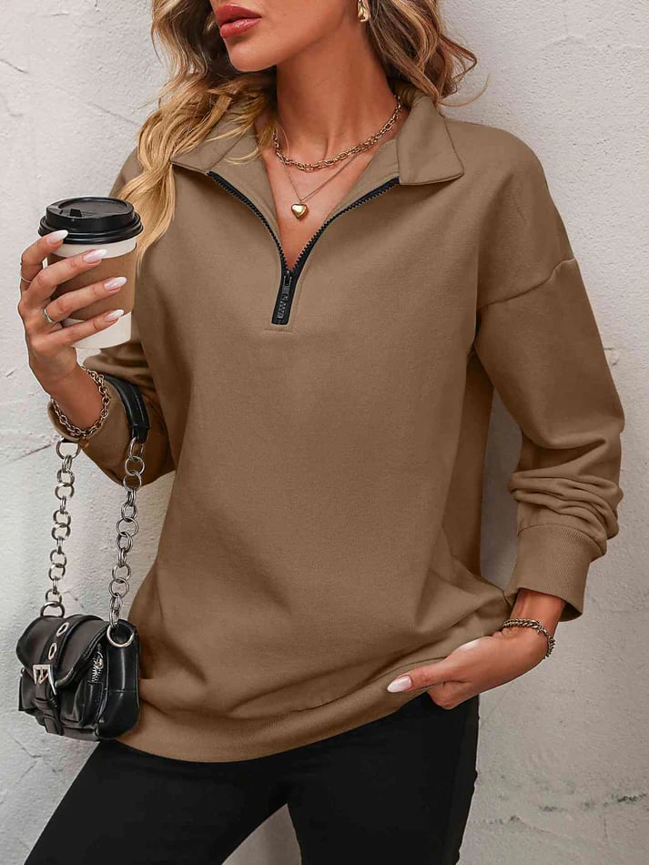 ⏰Womens Zip-Up Dropped Shoulder Sweatshirt