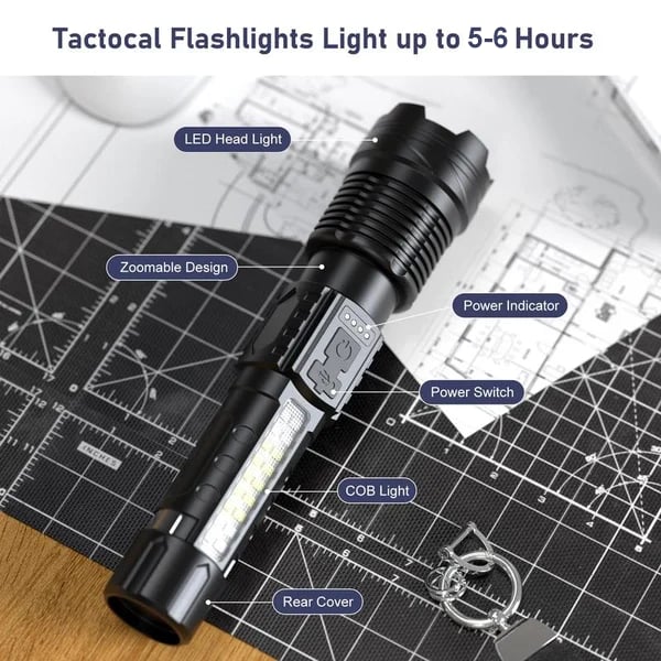 💥Outdoor lighting white laser flashlight with cob warning side work light