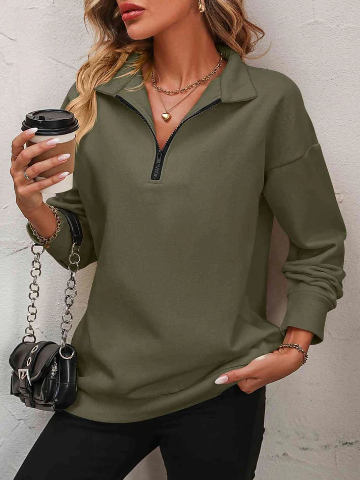 ⏰Womens Zip-Up Dropped Shoulder Sweatshirt