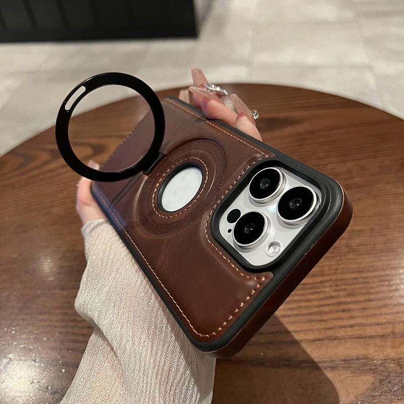 Full-Coverage Shockproof Leather Magnetic Stand iPhone Case