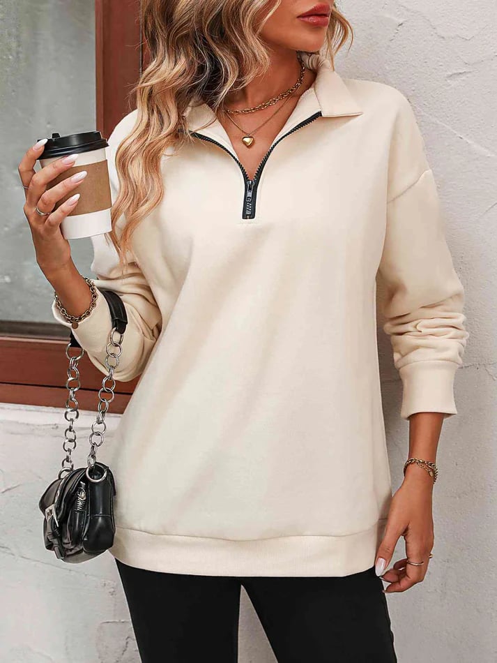 ⏰Womens Zip-Up Dropped Shoulder Sweatshirt