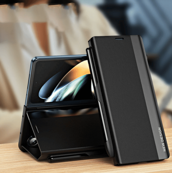 Luxury Electroplated Leather Magnetic Phone Case With Phone Stand,Stylus,Stylus Slot And Hinge For Galaxy Z Fold3/ Fold4/Fold5