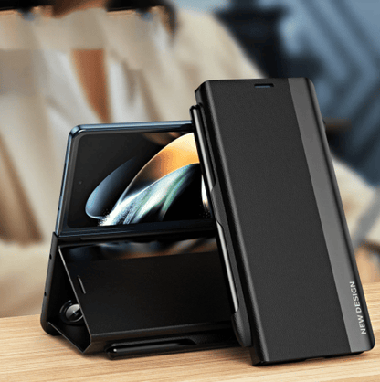 Luxury Electroplated Leather Magnetic Phone Case With Phone Stand,Stylus,Stylus Slot And Hinge For Galaxy Z Fold3/ Fold4/Fold5