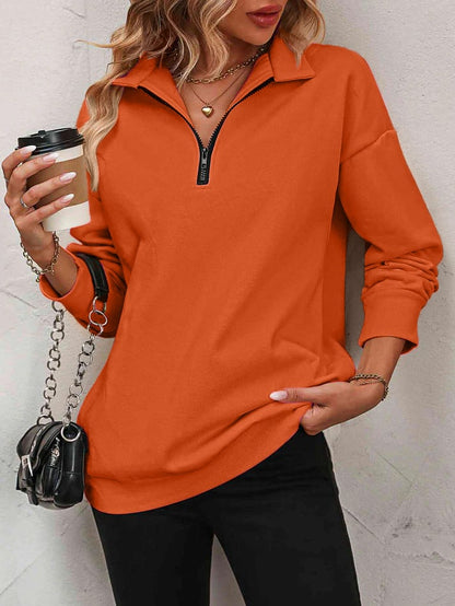 ⏰Womens Zip-Up Dropped Shoulder Sweatshirt