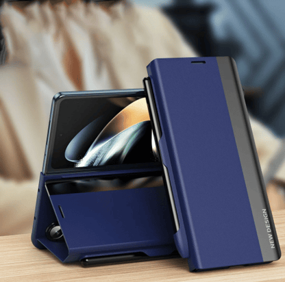 Luxury Electroplated Leather Magnetic Phone Case With Phone Stand,Stylus,Stylus Slot And Hinge For Galaxy Z Fold3/ Fold4/Fold5