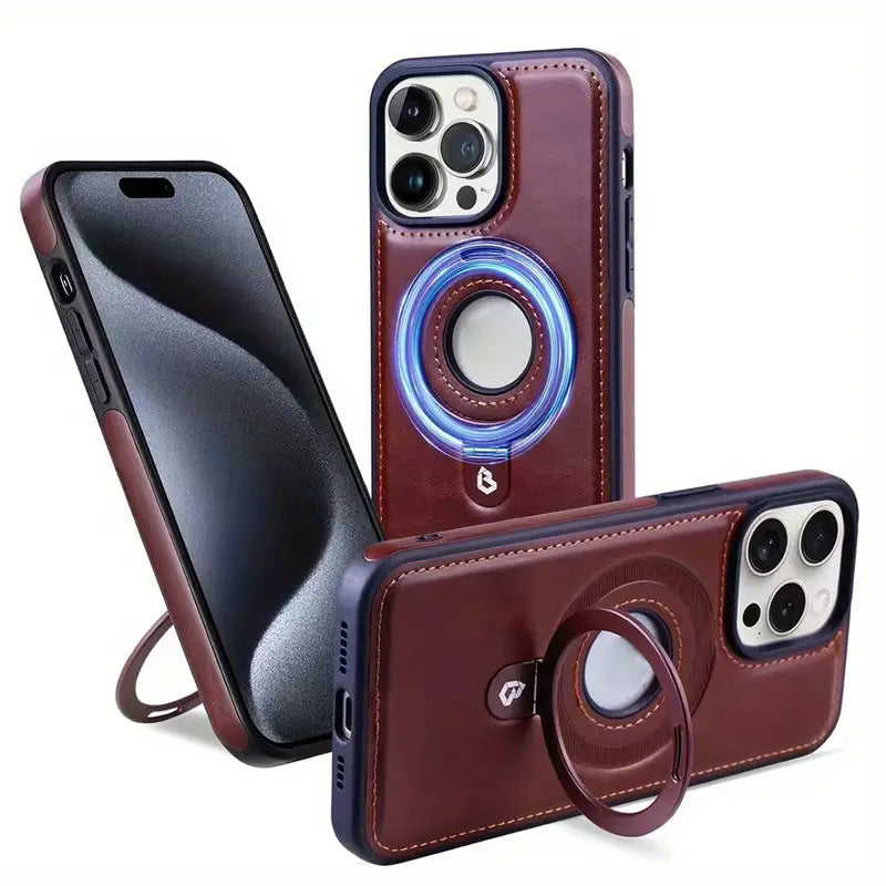 Full-Coverage Shockproof Leather Magnetic Stand iPhone Case