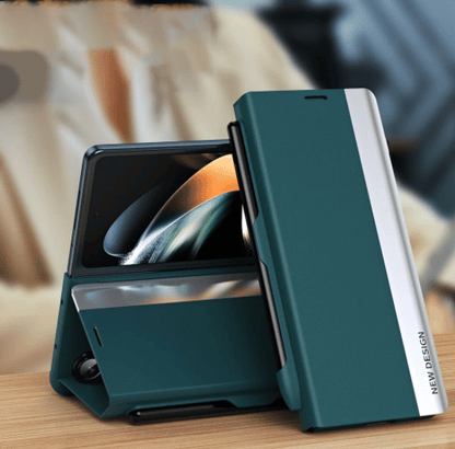 Luxury Electroplated Leather Magnetic Phone Case With Phone Stand,Stylus,Stylus Slot And Hinge For Galaxy Z Fold3/ Fold4/Fold5