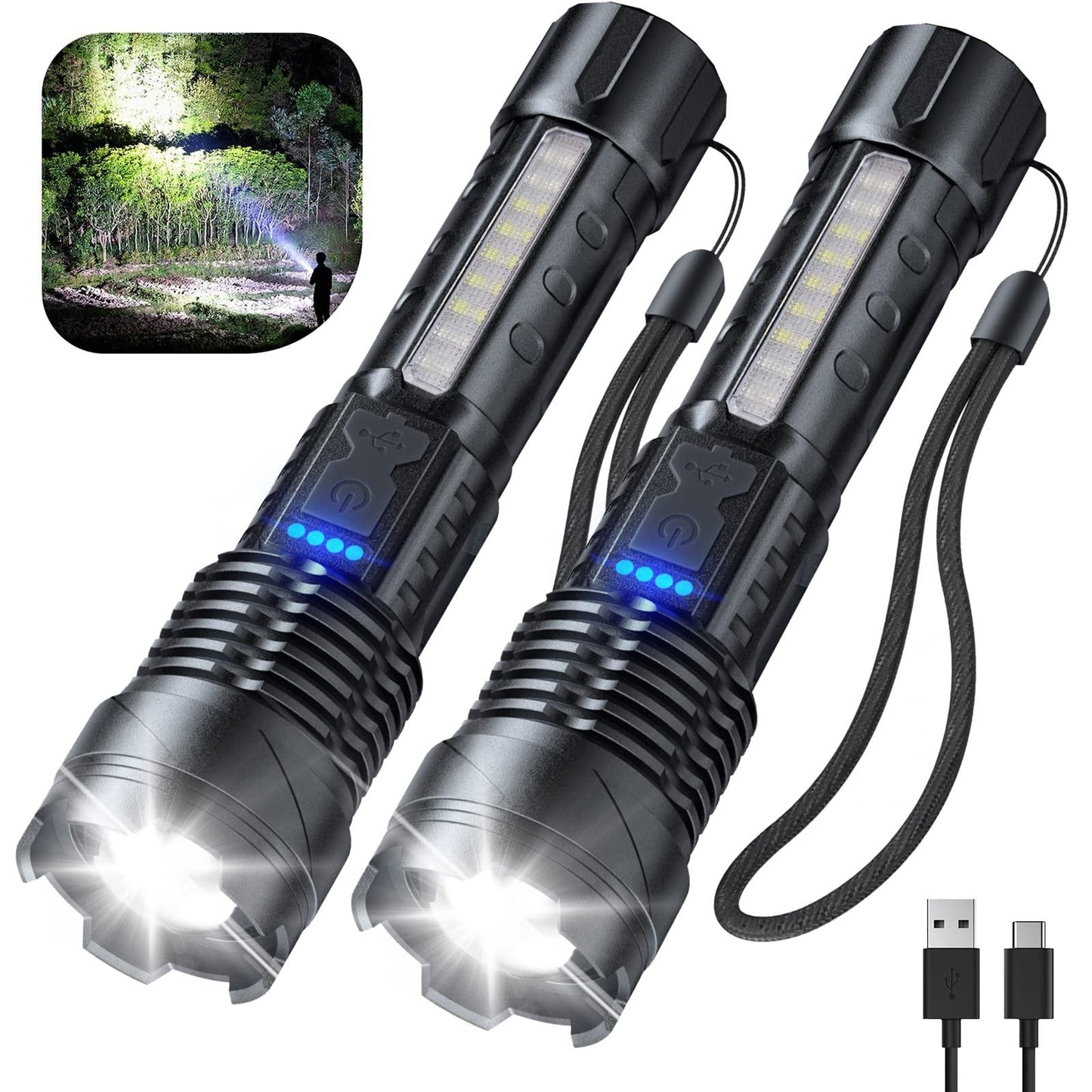 💥Outdoor lighting white laser flashlight with cob warning side work light